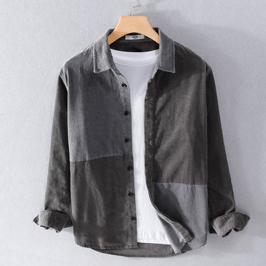 Herren Patchwork-Cordhemdjacke im Relaxed-Fit mit Kentkragen Nord Taschen
