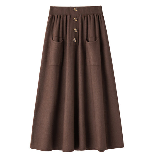 Damen Midirock aus Wollmix mit A‑Linie, elastischem Rippbund, Zierriegel‑Knopfleiste und aufgesetzten Taschen Nord Taschen
