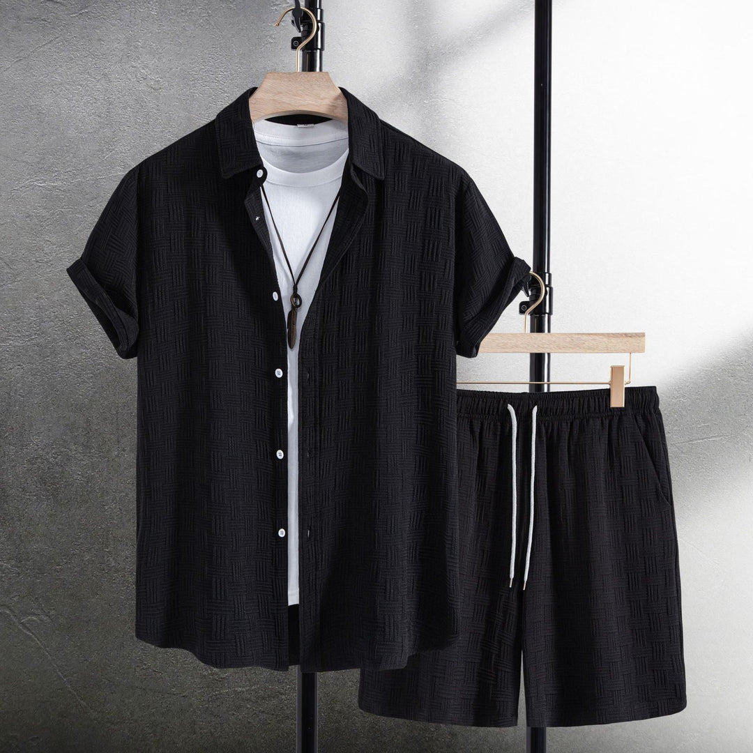 Damen Kurzarmhemden mit strukturiertem Muster und bequemen Shorts Nord Taschen
