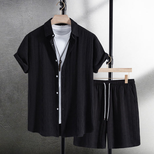 Damen Kurzarmhemden mit strukturiertem Muster und bequemen Shorts Nord Taschen
