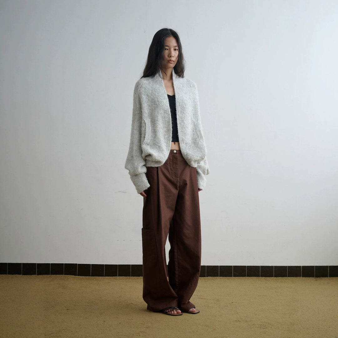 Damen Oversized Bouclé-Strickcardigan mit Schalkragen und aufgesetzten Taschen Nord Taschen