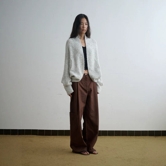 Damen Oversized Bouclé-Strickcardigan mit Schalkragen und aufgesetzten Taschen Nord Taschen