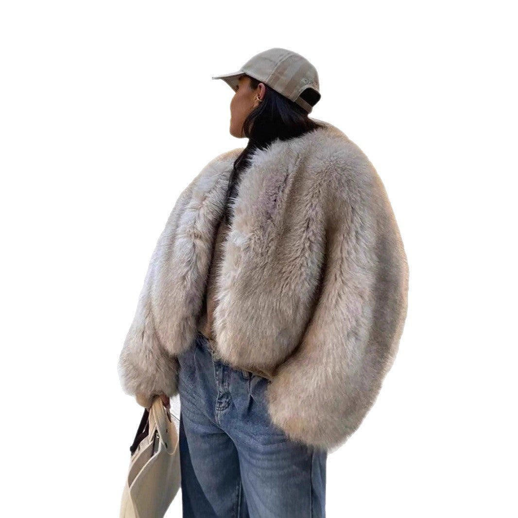 Damen Kurzjacke aus luxuriösem Hochflor‑Faux‑Fur mit kastiger Silhouette und voluminösen Ärmeln Nord Taschen