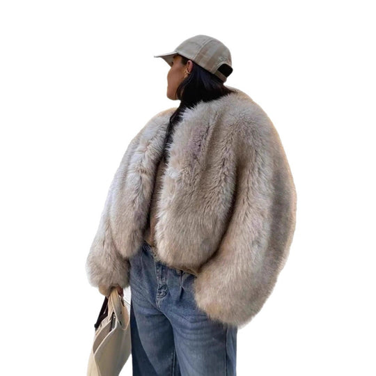 Damen Kurzjacke aus luxuriösem Hochflor‑Faux‑Fur mit kastiger Silhouette und voluminösen Ärmeln Nord Taschen