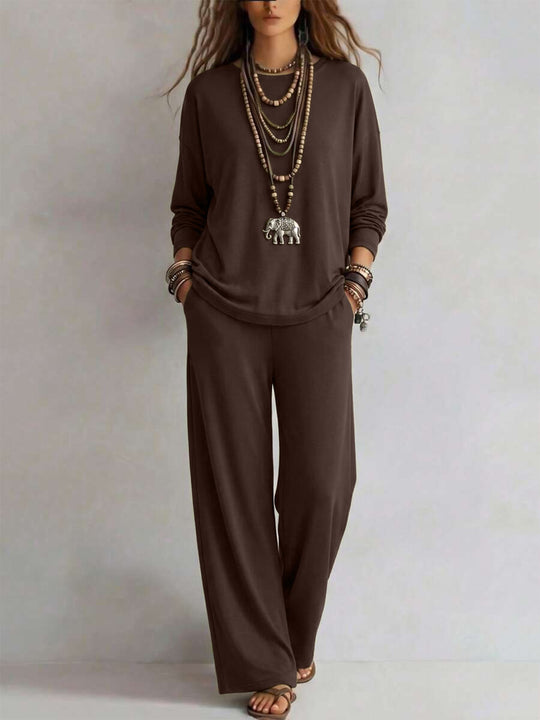 Damen Loungewear-Set mit weitem Bund und Oversize-Langarmshirt Nord Taschen