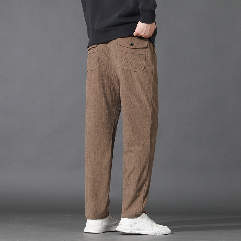 Herren Geradlinige Rib-Struktur Lounge-Hose mit Elastikbund und Klappentasche Nord Taschen