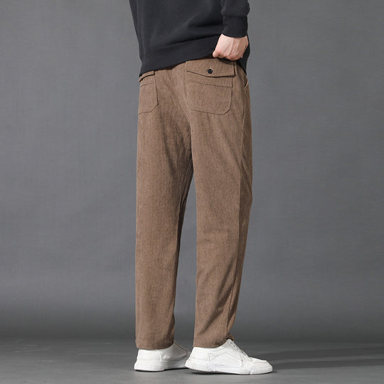 Herren Geradlinige Rib-Struktur Lounge-Hose mit Elastikbund und Klappentasche Nord Taschen