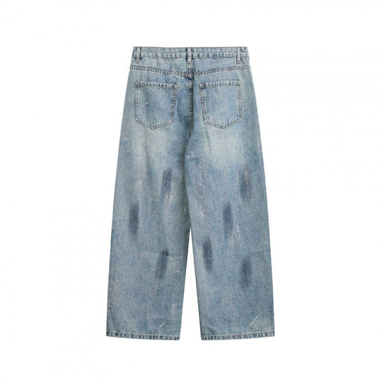 Unisex Weite Cropped-Jeans im Used-Look mit hohem Bund und Paint-Effekt Nord Taschen