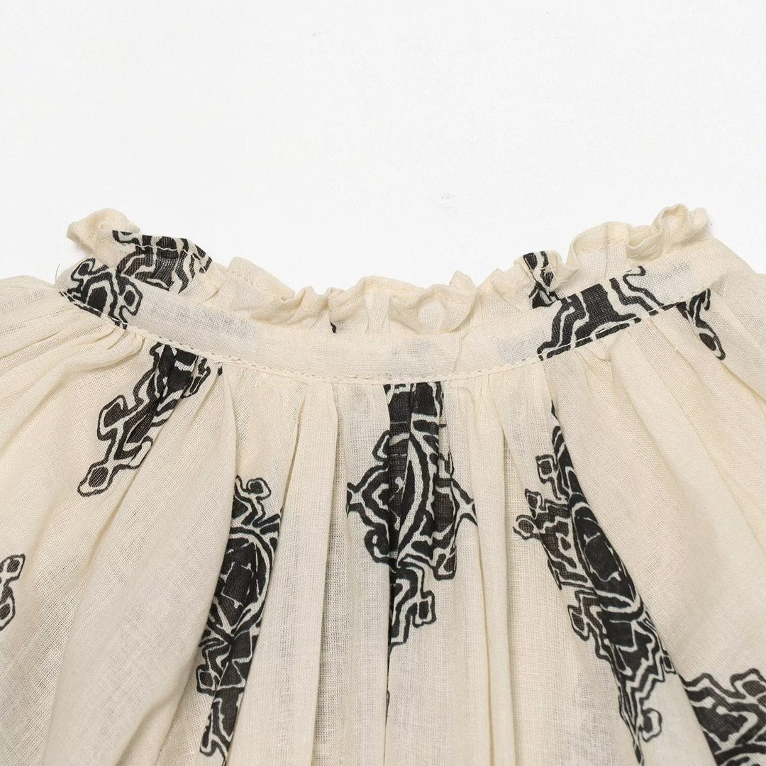 Damen Leichte Chiffon-Tunika mit Rüschenkragen, Bindeband und Ballonärmeln Nord Taschen