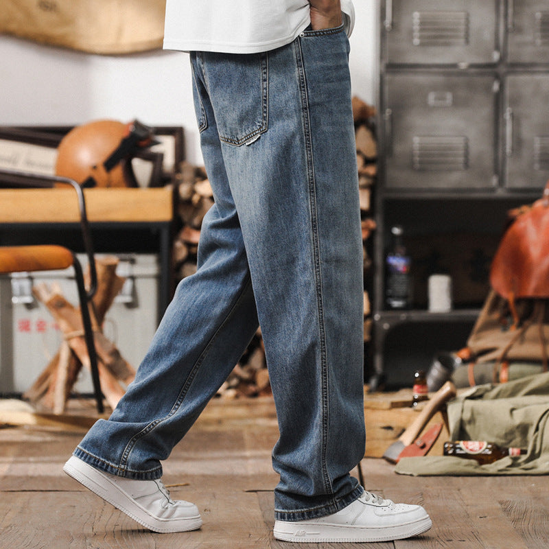 Herren Lockere Straight‑Leg Denim‑Jeans mit leichter Used‑Waschung und tiefem Schritt Nord Taschen