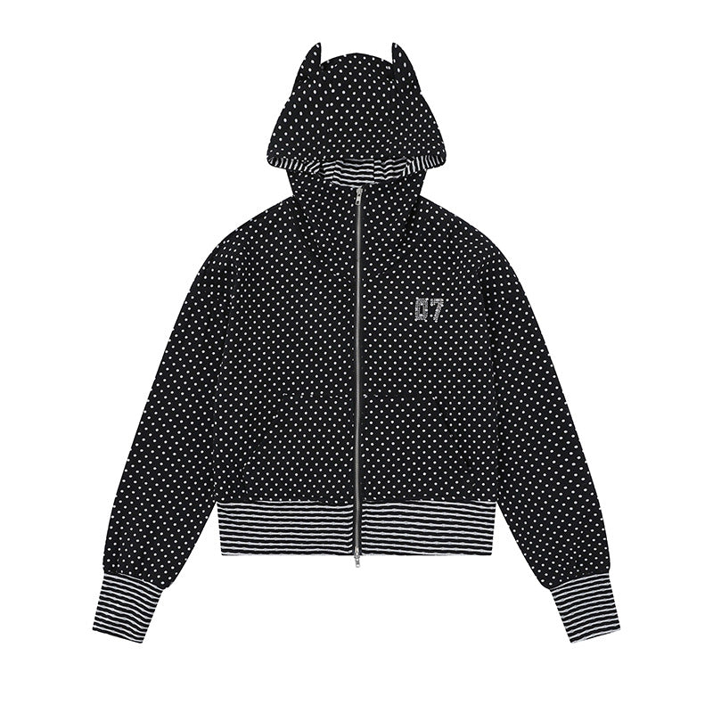 Damen Kapuzen‑Sweatjacke mit Reißverschluss, Ohr‑Applikation und Allover‑Pünktchen Nord Taschen
