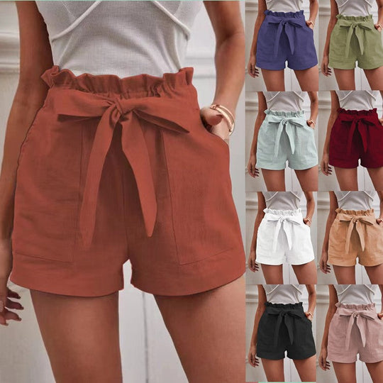 Damen elegante Shorts mit Bindegürtel und breitem Bund