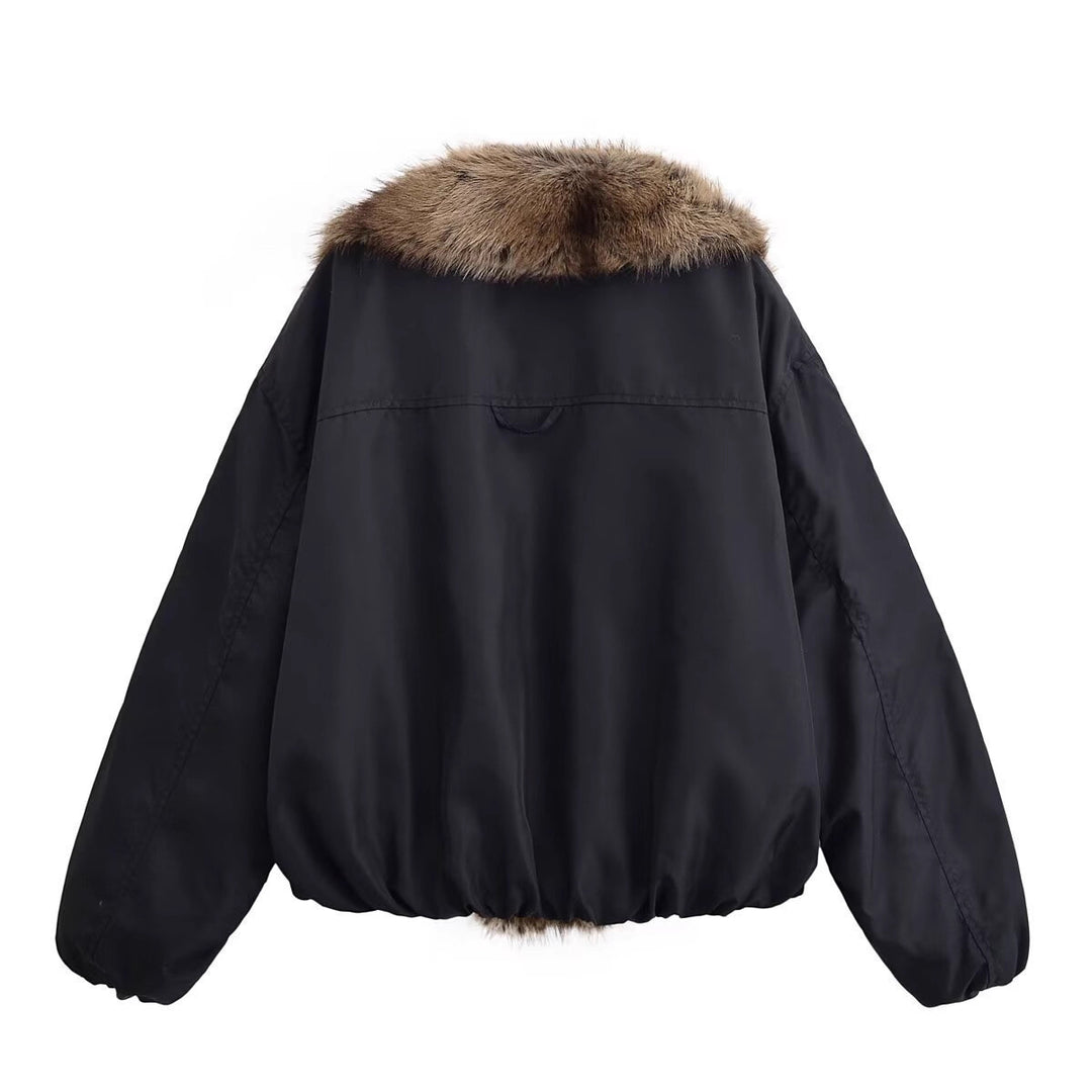 Damen Kurze gesteppte Bomberjacke mit voluminösem Faux-Fur-Schalkragen Nord Taschen