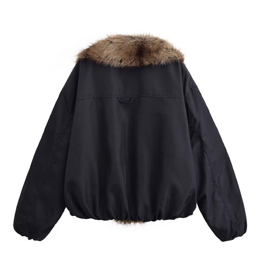Damen Kurze gesteppte Bomberjacke mit voluminösem Faux-Fur-Schalkragen Nord Taschen
