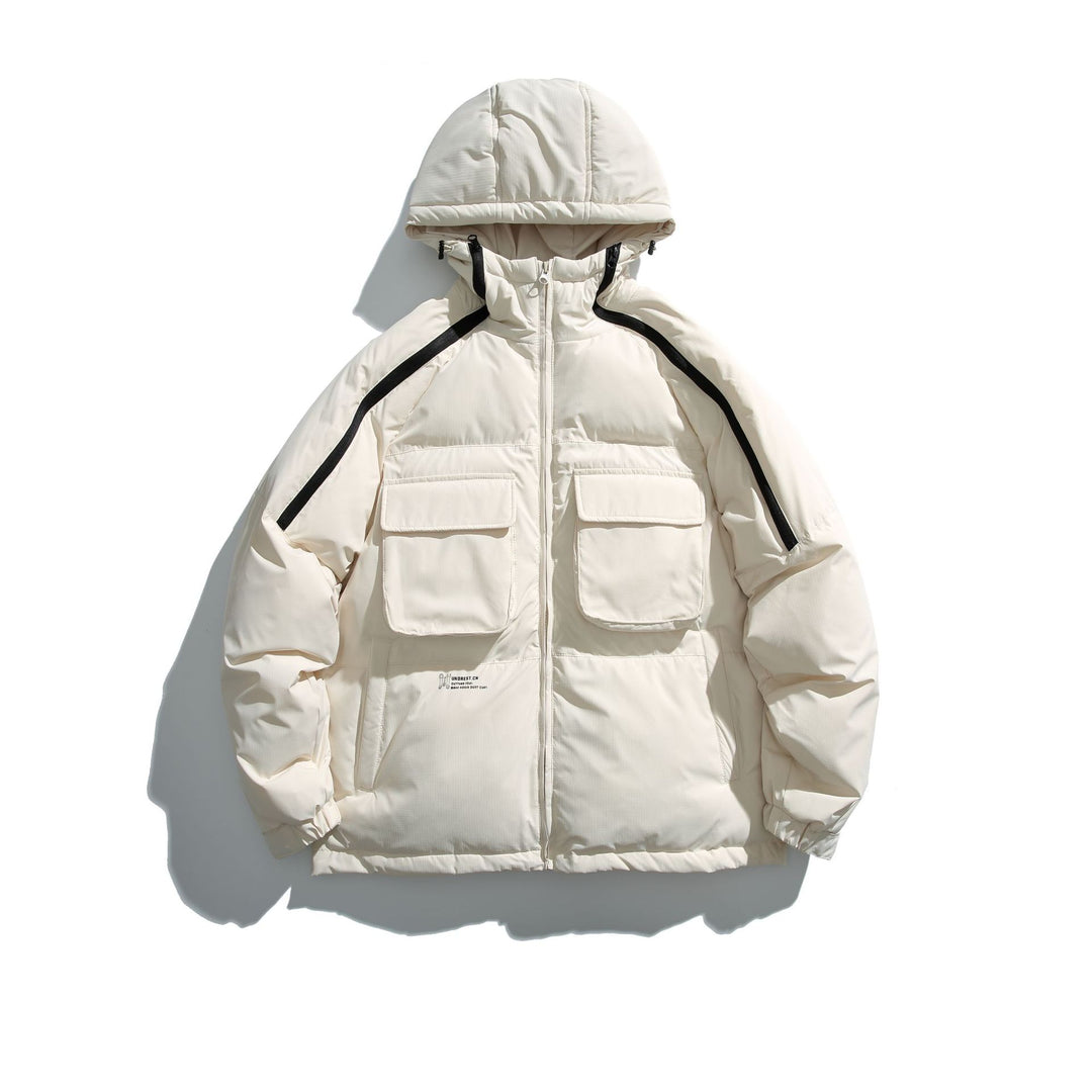 Unisex Kurz geschnittener Boxy-Puffer mit Kapuze, Kontraststreifen und großen Klappentaschen Nord Taschen