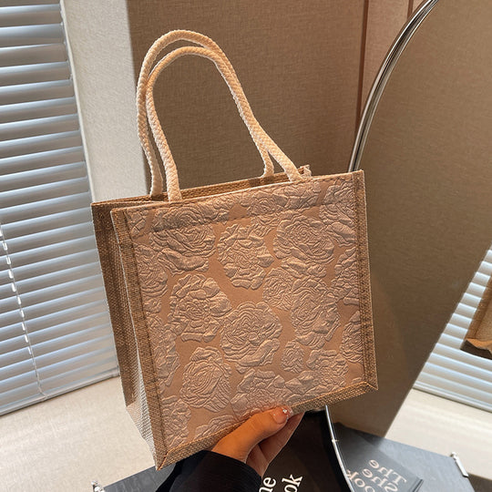 Damen Jute-Umhängetasche mit floralem Design und praktischem Buttonverschluss Nord Taschen
