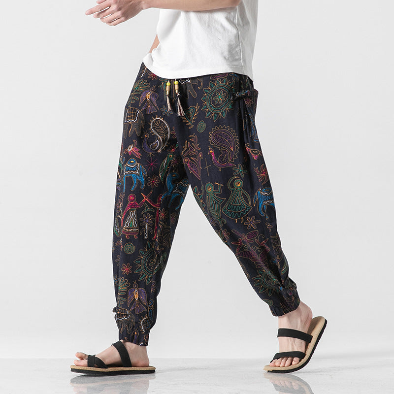 Unisex lässige Boho-Haremshose mit Elefantenmuster, elastischem Bund und Bündchen Nord Taschen