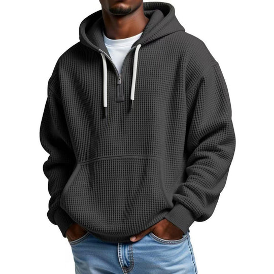 Herren Waffelstruktur-Hoodie mit halbem Reißverschluss und Kängurutasche Nord Taschen