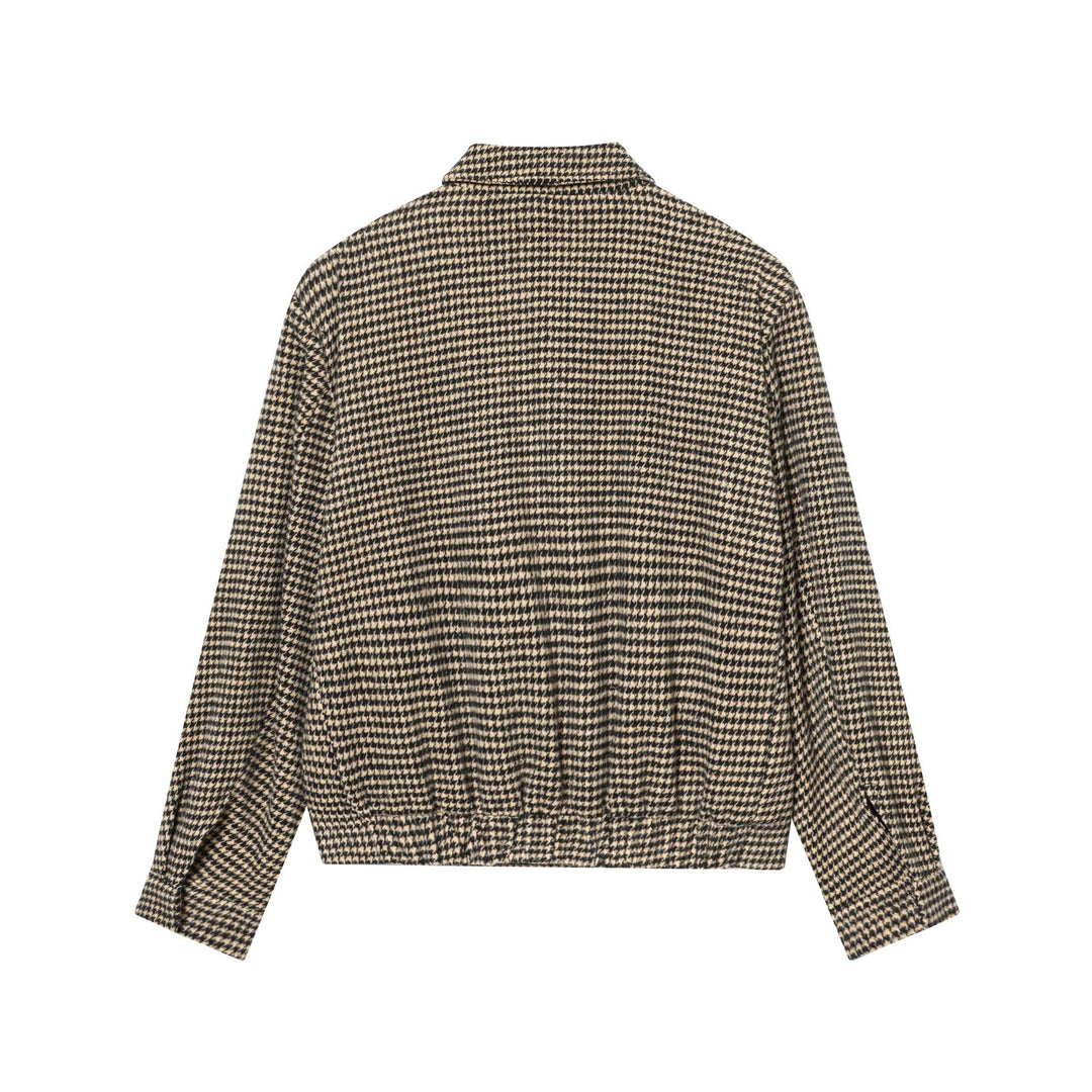 Damen Boxy-Kurzjacke aus Wollmix mit Hahnentrittmuster, Reißverschluss und Hemdkragen Nord Taschen