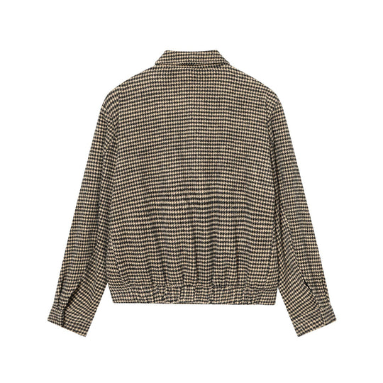 Damen Boxy-Kurzjacke aus Wollmix mit Hahnentrittmuster, Reißverschluss und Hemdkragen Nord Taschen