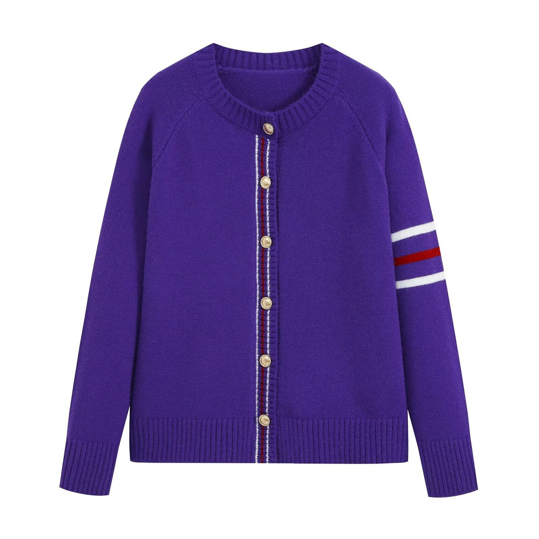 Damen Feinstrick-Cardigan mit Kontraststreifen und goldenen Zierknöpfen Nord Taschen