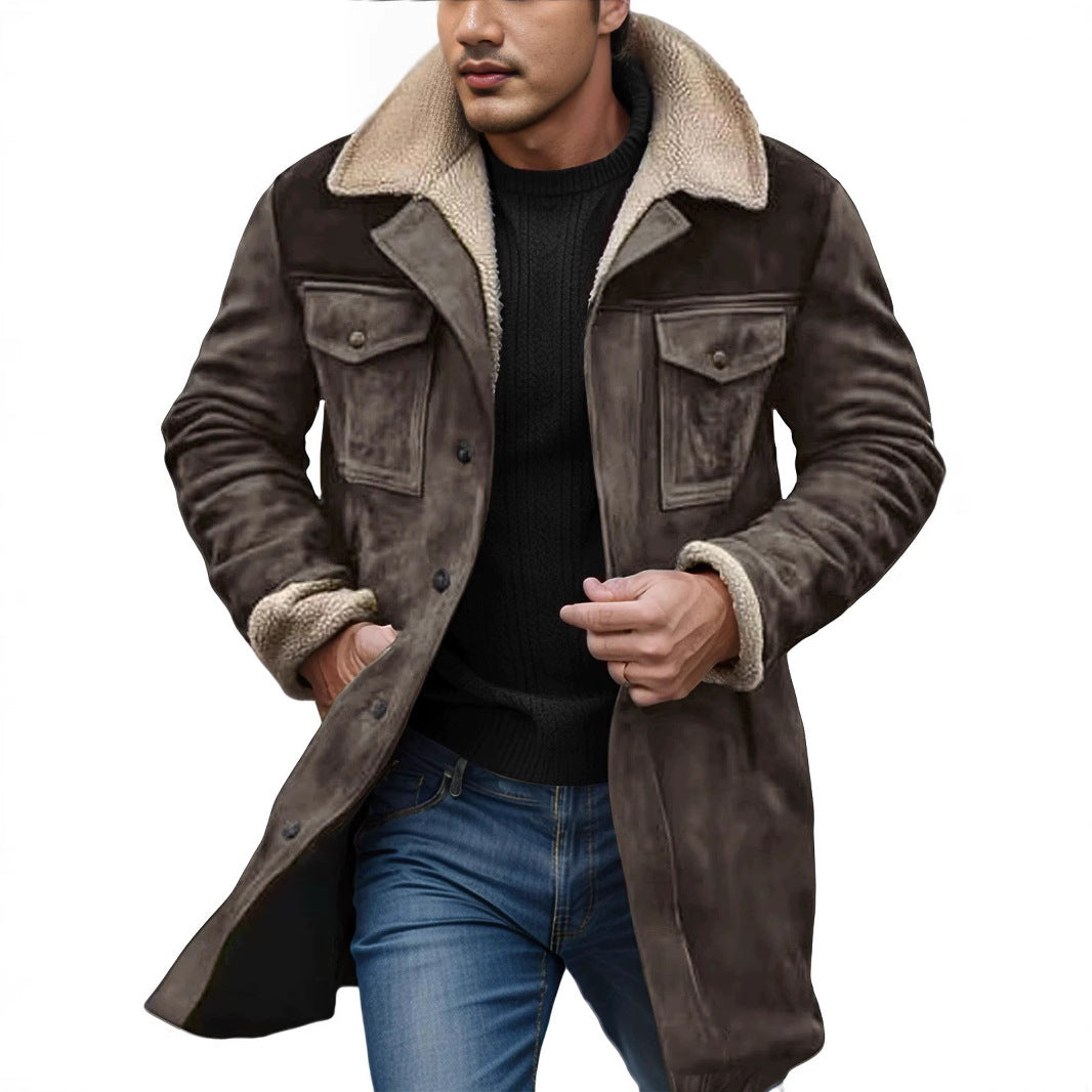 Herren Pilotenjacke aus Velourslederoptik mit Teddyfellinnenfutter und Reverskragen Nord Taschen
