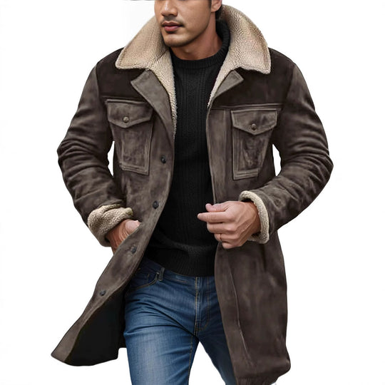 Herren Pilotenjacke aus Velourslederoptik mit Teddyfellinnenfutter und Reverskragen Nord Taschen
