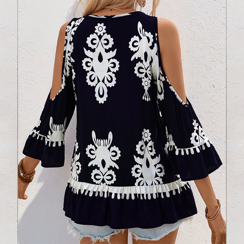 Damen Elegante Bluse mit Rüschen und floralem Muster Nord Taschen