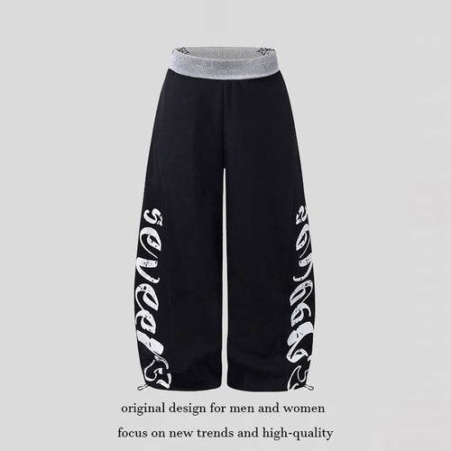 Damen Weite Palazzo-Jogginghose mit hohem Komfortbund, seitlichem Schriftprint und verstellbarem Saum Nord Taschen