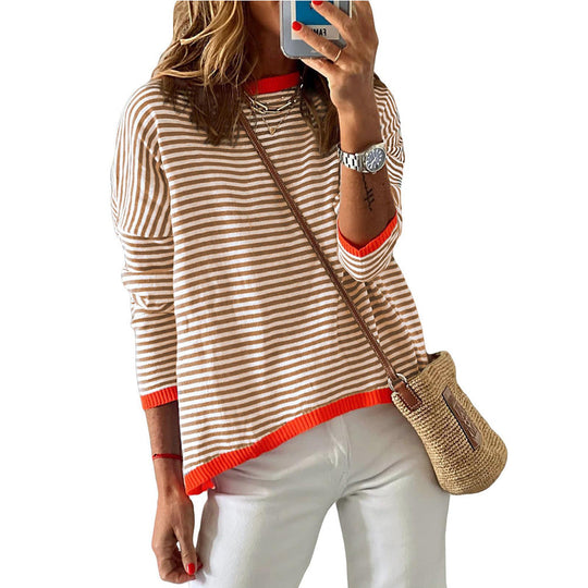 Damen Lässiger Gestreifter Pullover Nord Taschen