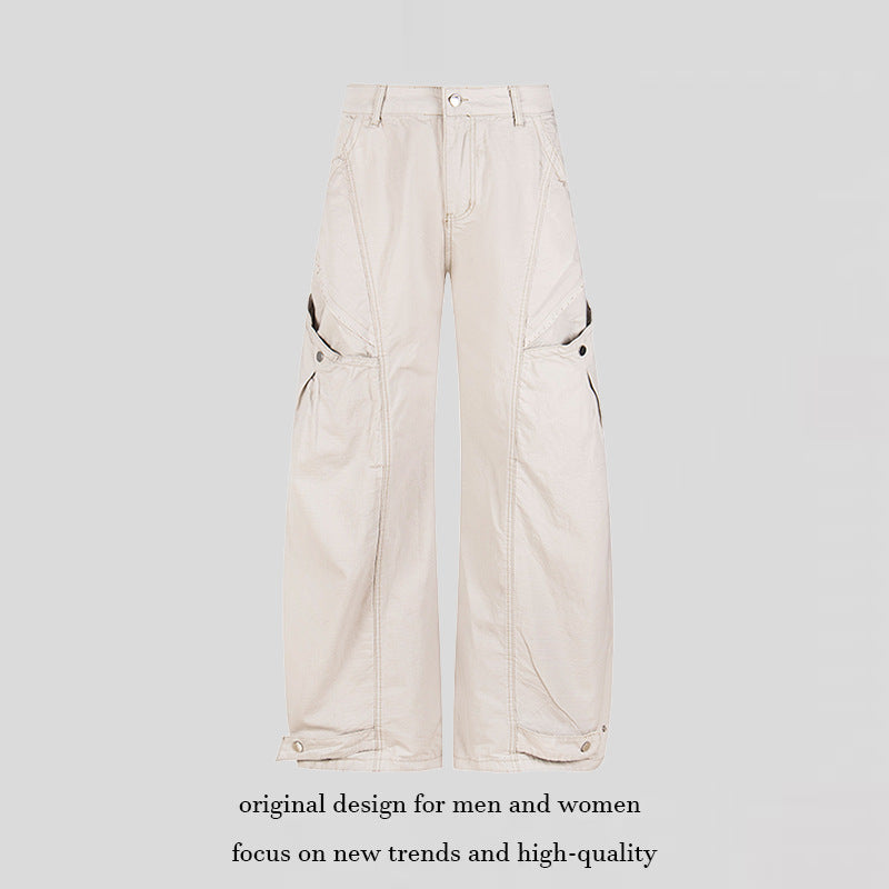 Damen Weite Cargo-Palazzo-Hose mit hohem Bund, großen Klappentaschen und verstellbarem Saum Nord Taschen