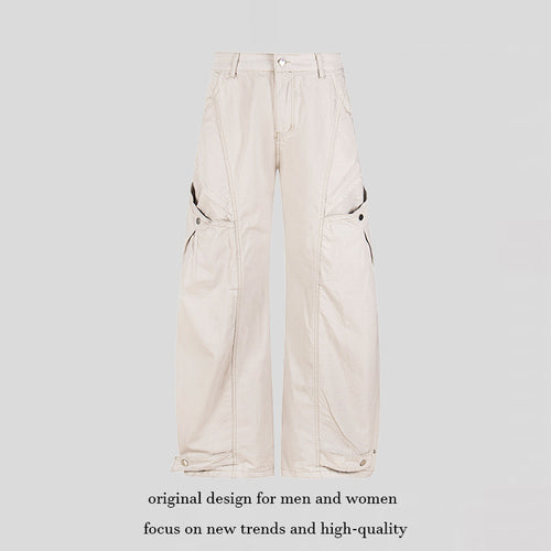 Damen Weite Cargo-Palazzo-Hose mit hohem Bund, großen Klappentaschen und verstellbarem Saum Nord Taschen