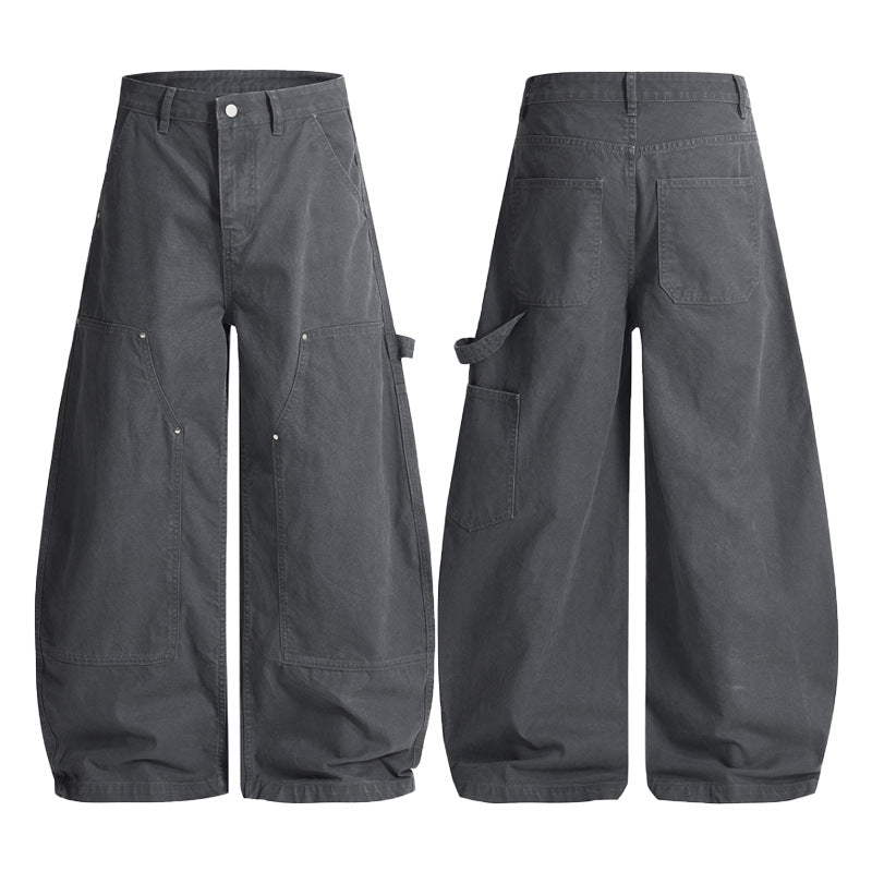 Herren Ultraweite Workwear-Palazzohose aus robustem Baumwoll-Twill mit Kniepaneelen und Werkzeugschlaufe Nord Taschen