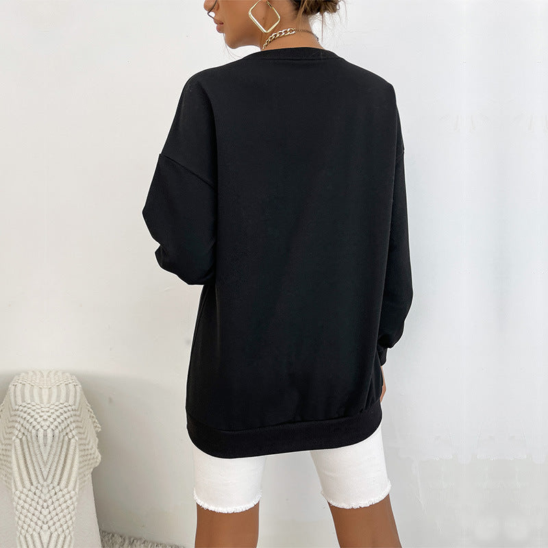 Damen Oversize Sweatshirt mit College-Print und Rundhalsausschnitt Nord Taschen