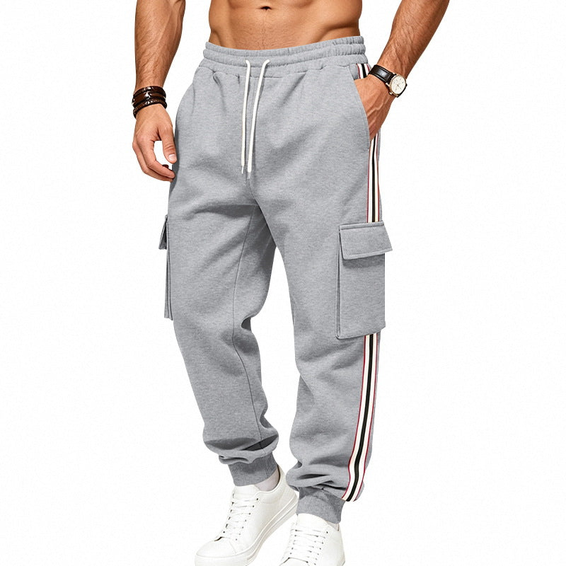 Herren Cargo-Jogginghose aus Baumwoll-Sweat mit seitlichen Kontraststreifen und Kordelzug Nord Taschen