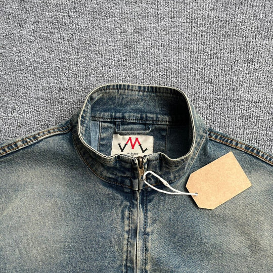 Herren Denim-Pulloverjacke im Vintage-Look mit Halbzip und Stehkragen Nord Taschen
