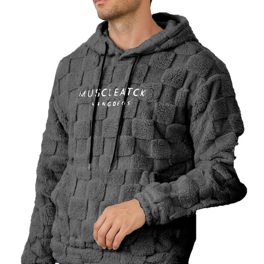 Herren flauschiger Sherpa-Hoodie mit Quadrat-Steppmuster, Kängurutasche und verstellbarer Kapuze Nord Taschen