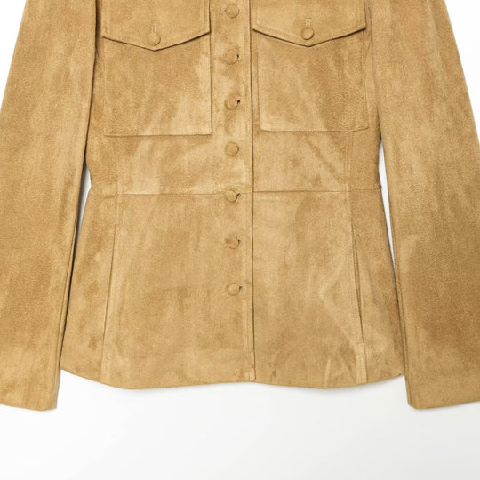 Damen Taillierte Wildlederoptik-Jacke im Military‑Stil mit Stehkragen und Schulterklappen Nord Taschen