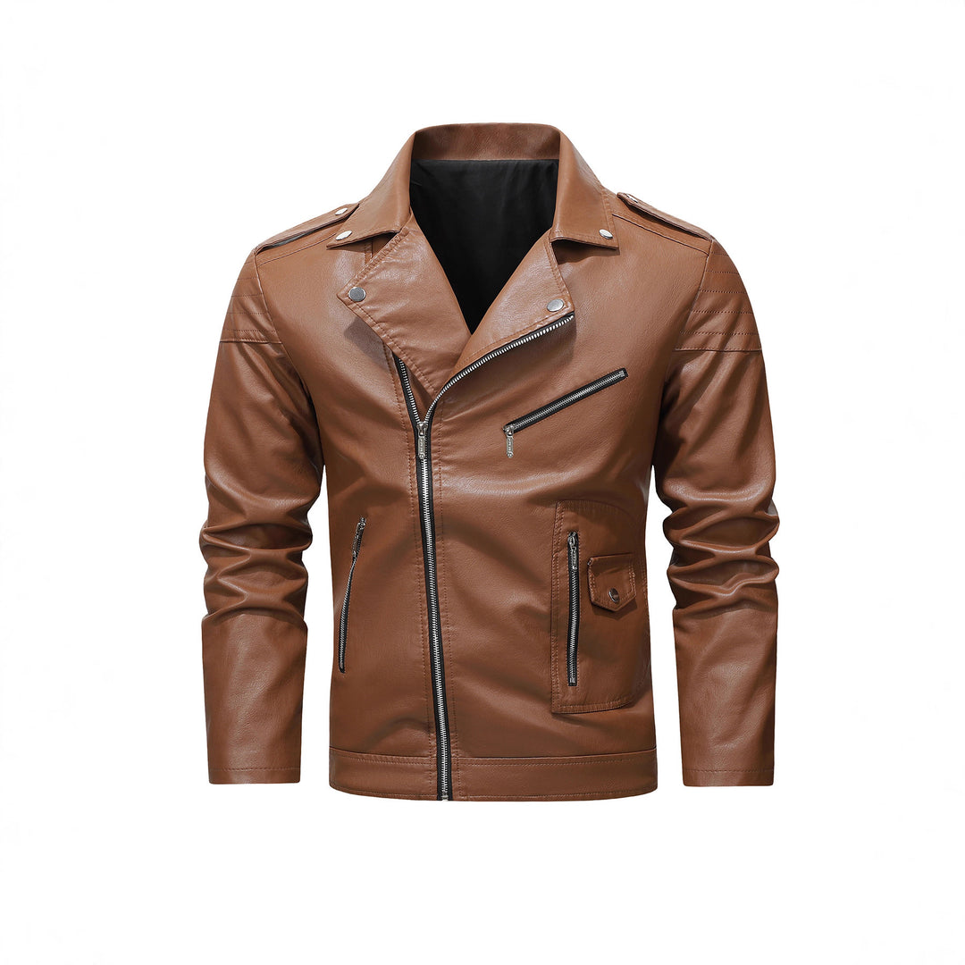 Herren Bikerjacke aus Kunstleder mit asymmetrischem Reißverschluss und gesteppter Schulterpartie Nord Taschen