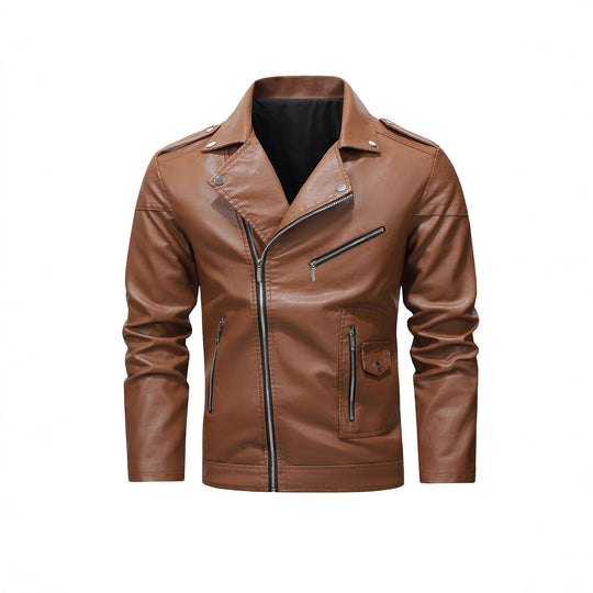 Herren Bikerjacke aus Kunstleder mit asymmetrischem Reißverschluss und gesteppter Schulterpartie Nord Taschen