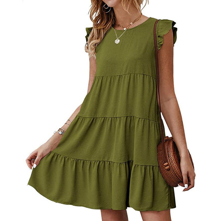 Damen lässiges tierfreies T-Shirt Kleid mit Volantärmel Nord Taschen