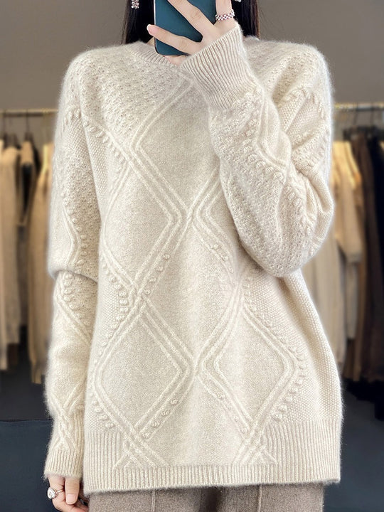 Damen Kuscheliger Mohair‑Look Oversize‑Pullover mit Rautenstruktur und Noppen‑Details Nord Taschen