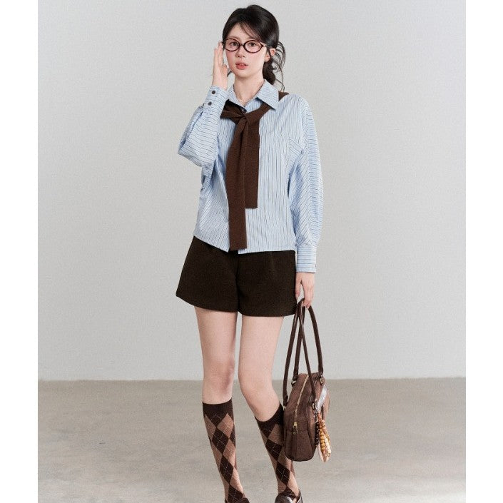 Damen Oversize-Hemdbluse mit feinen Nadelstreifen, weiten Ärmeln und lässigem Saum Nord Taschen