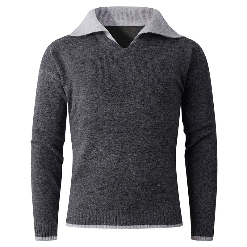Herren Feiner V-Ausschnitt-Pullover mit Hemdkragen‑Optik und gerippten Bündchen Nord Taschen
