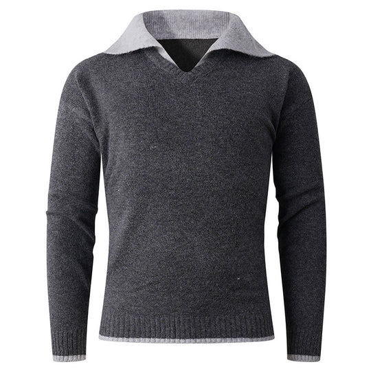 Herren Feiner V-Ausschnitt-Pullover mit Hemdkragen‑Optik und gerippten Bündchen Nord Taschen