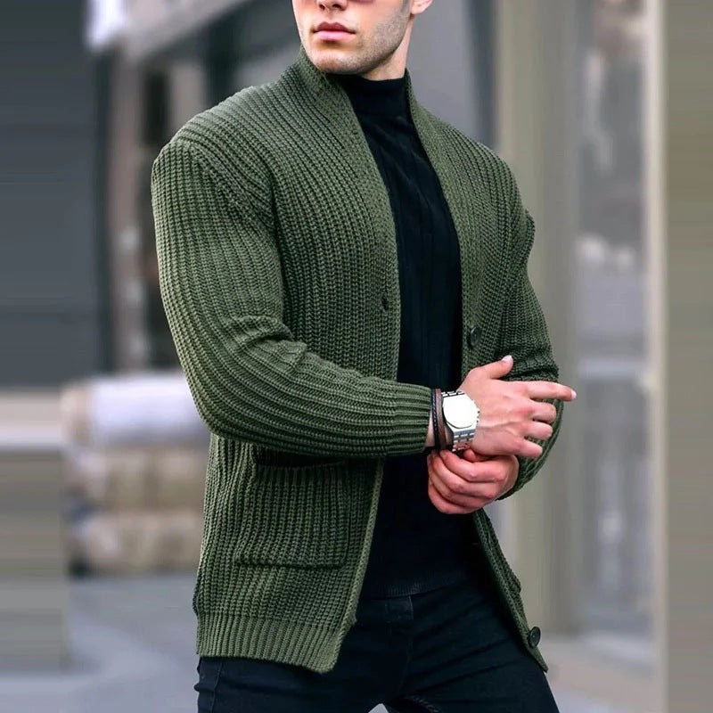Herren Grobstrick-Cardigan mit Schalkragen und aufgesetzten Taschen Nord Taschen