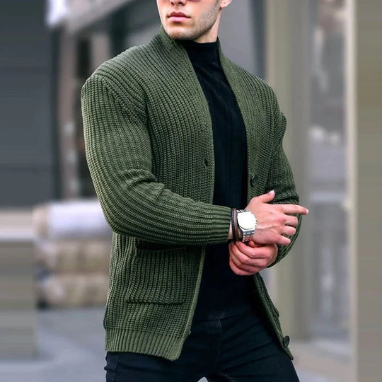 Herren Grobstrick-Cardigan mit Schalkragen und aufgesetzten Taschen Nord Taschen