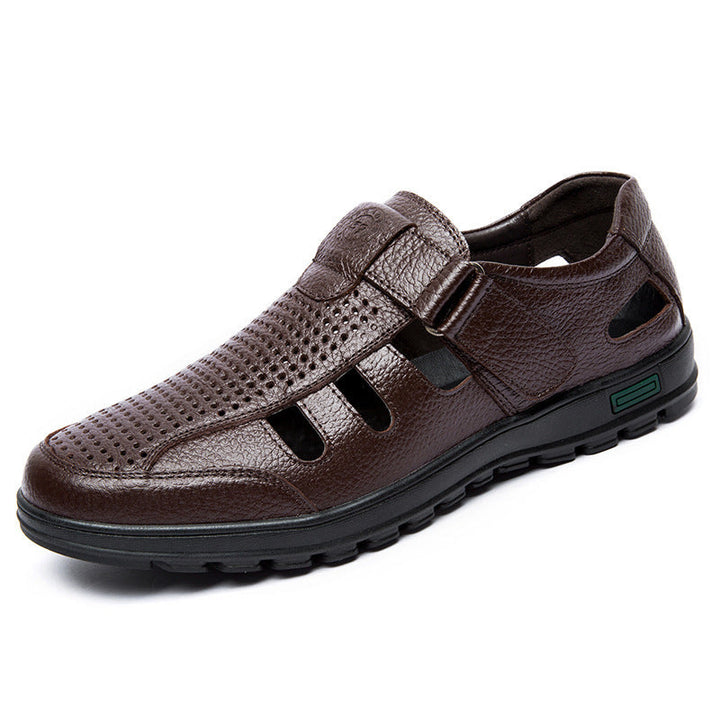 Herren Atmungsaktive Leder Sandalen mit Klettverschluss