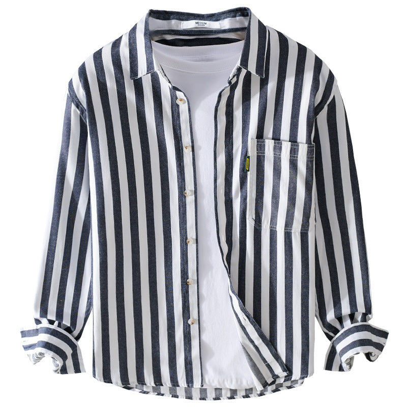 Herren Maritim-inspiriertes Streifen-Relax-Overshirt aus weichem Baumwolltwill mit aufgesetzter Brusttasche Nord Taschen