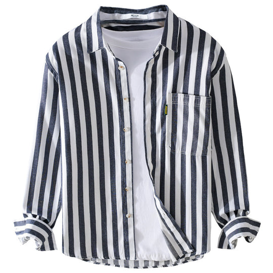 Herren Maritim-inspiriertes Streifen-Relax-Overshirt aus weichem Baumwolltwill mit aufgesetzter Brusttasche Nord Taschen